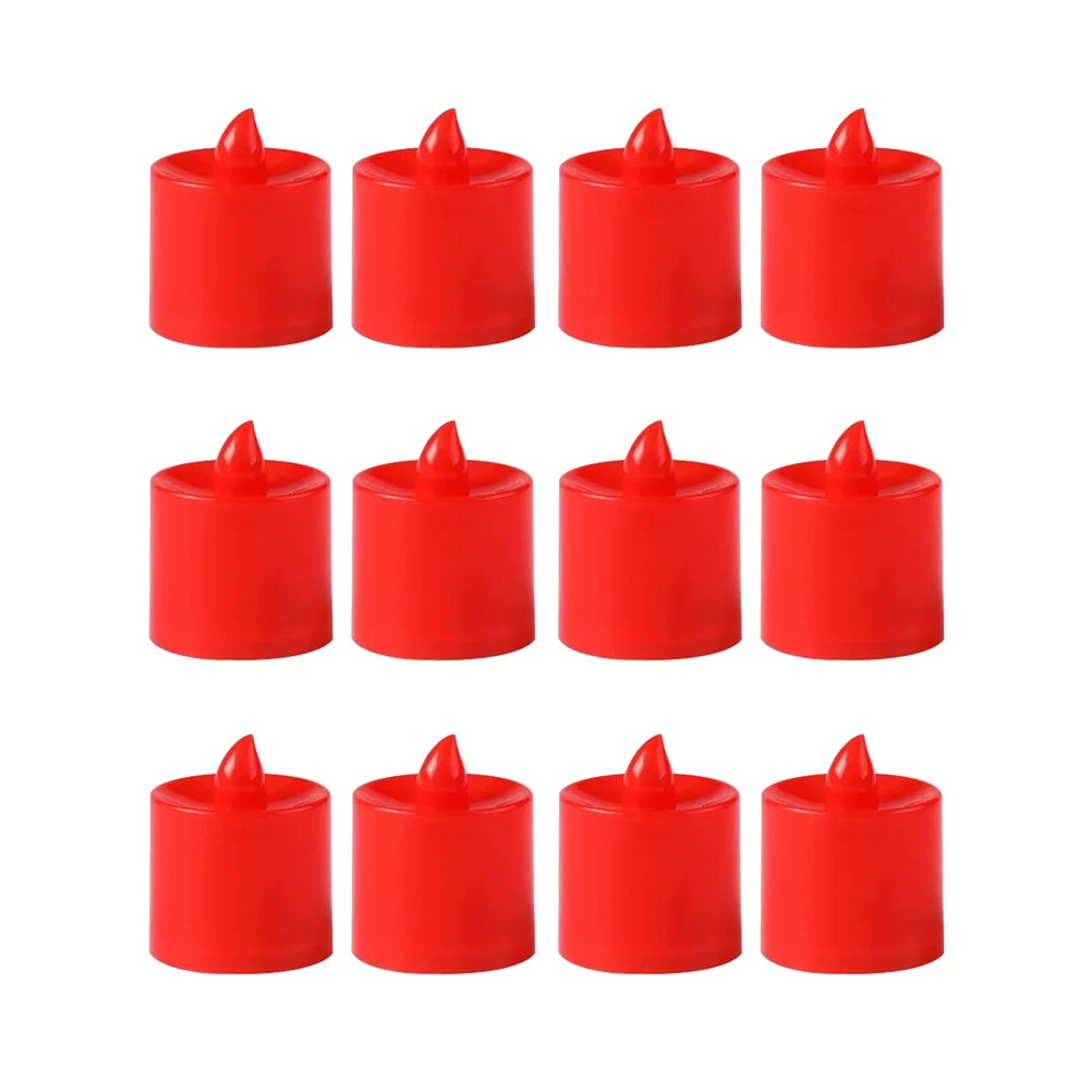 12 PCS Light Banquet Lantern Red LED Tea Lights Flickering Small Candles