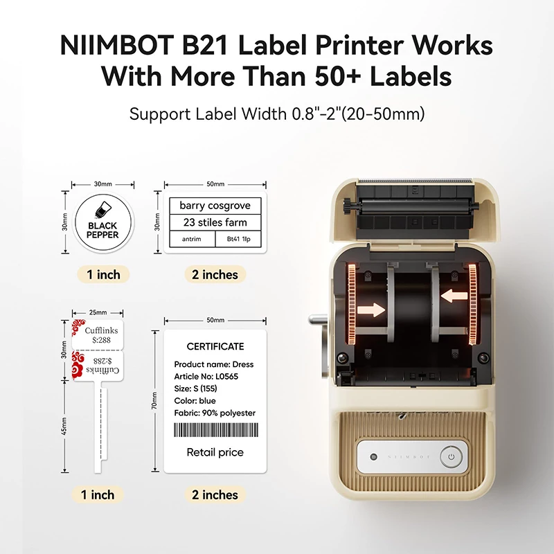 NiiMbot B21 B1 Mini Thermal Printer Handheld Portable Bluetooth Label Printer UV Sticker Adhesive Mobile Label Machine Tag Ink