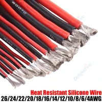 Cable de silicona resistente al calor, Cable de batería rojo y negro de 2/3/5/10/20/30/50m, 26 24 22 20 18 16 14 12 10 8 6 4 AWG para Panel Solar de coche