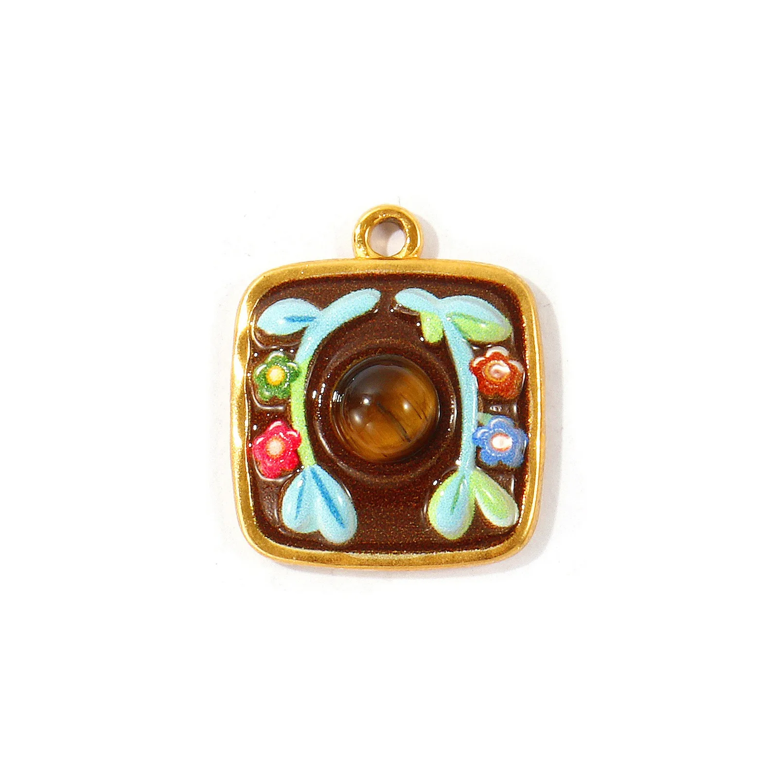 2 Stück Emaille-Blumenanhänger, Herz mit Stein, 304 Edelstahl, 18K vergoldete Anhänger für DIY-Halskettenherstellung, Großhandel – Detail 5