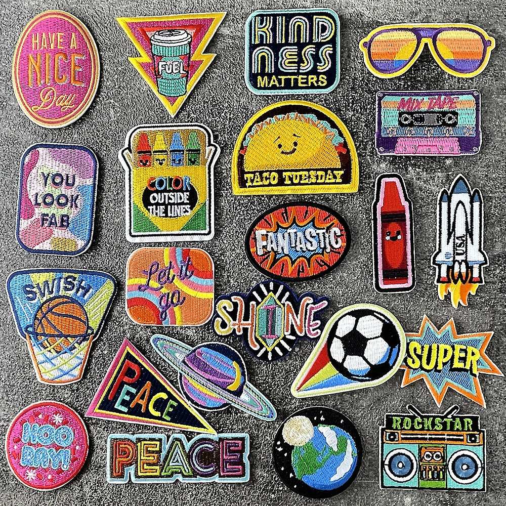 SHINE SUPER Iron on Patches for Clothing Embroidered Sewing Applique Embroidery Repair Damage Decoration Modify Patch PEACE