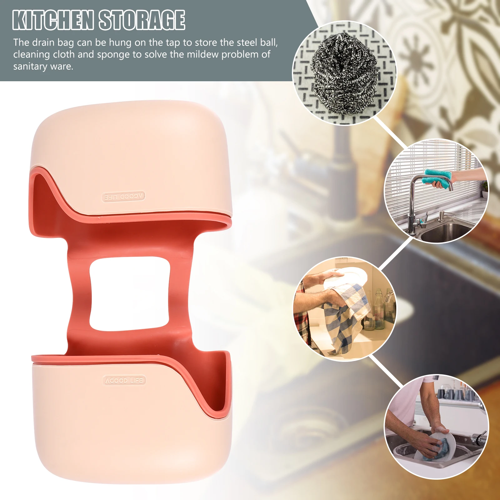 

Drain Bag Sink Storage Unit Kitchen Rack Dish Drying Double Organizer Sponge Basket