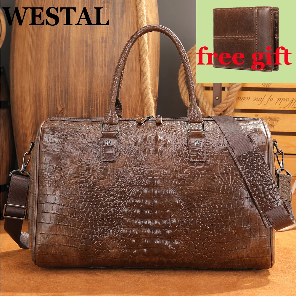 WESTAL Croco Designer Travelling Bag for Men Large Carry-on Luggage Duffle Travel Totes Men's Shoulder Bags Sport Weekend Bags