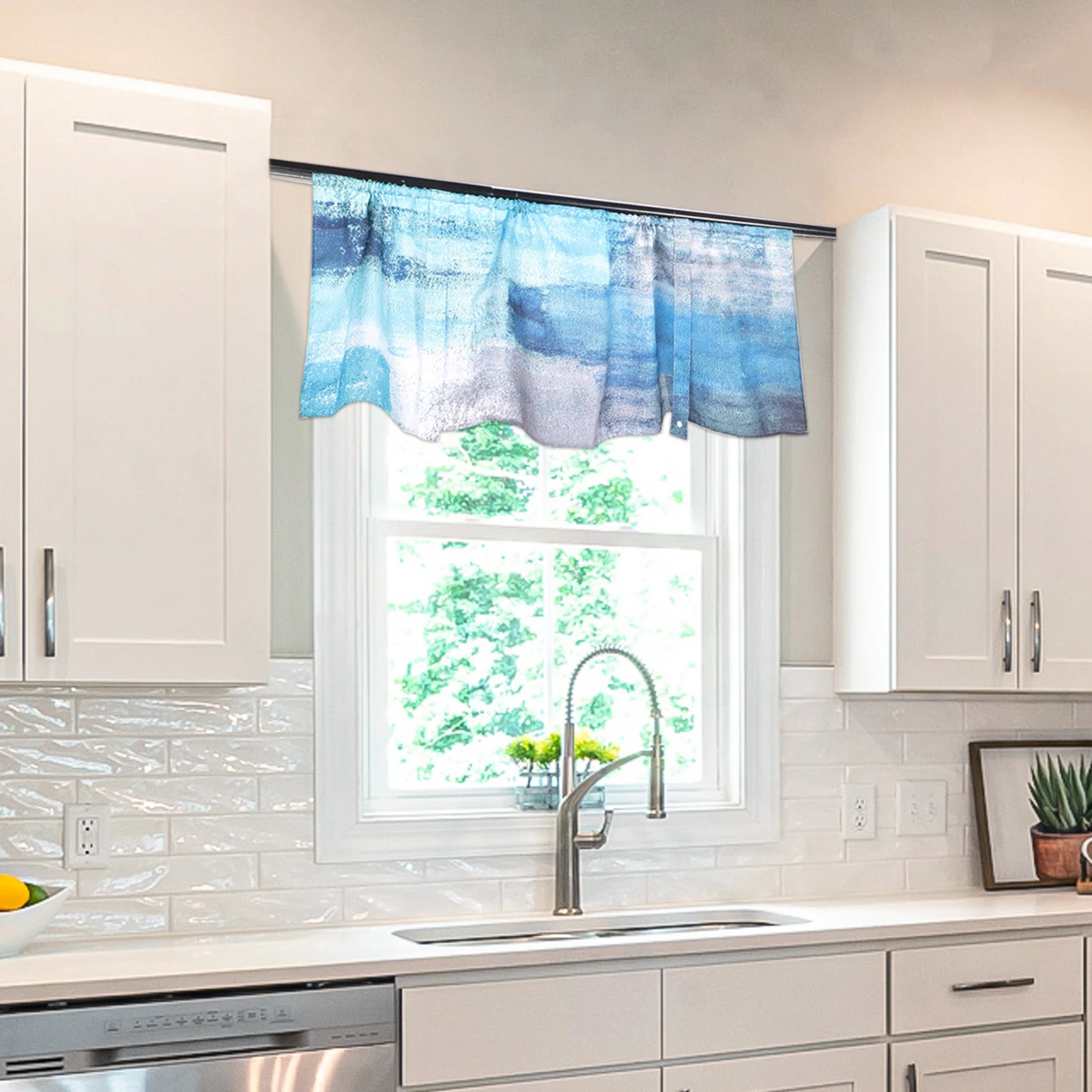 

European Style Oil Painting Curtains 137x45cm Short Farmhouse Valances for Kitchen Bedroom Living Room Windows Rustic Curtains