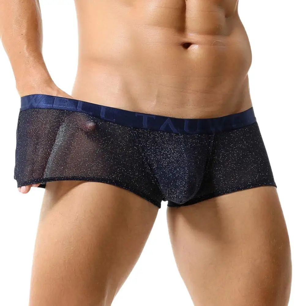 TAUWELL Underwear Men Boxers Mesh Breathable Sexy Low Waist Underpants Boxershorts Shiny Boxer for Man