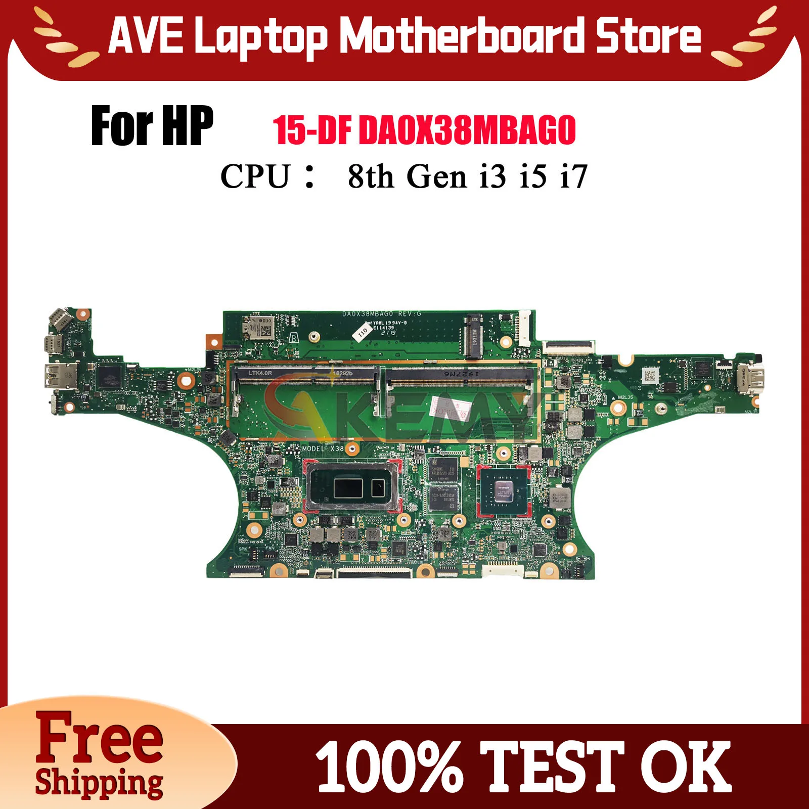 

DA0X38MBAG0 для ноутбука HP Spectre X360 15-DF, материнская плата L38128-601 с процессором i7 MX150, 2 ГБ графического процессора, 100% полностью протестировано