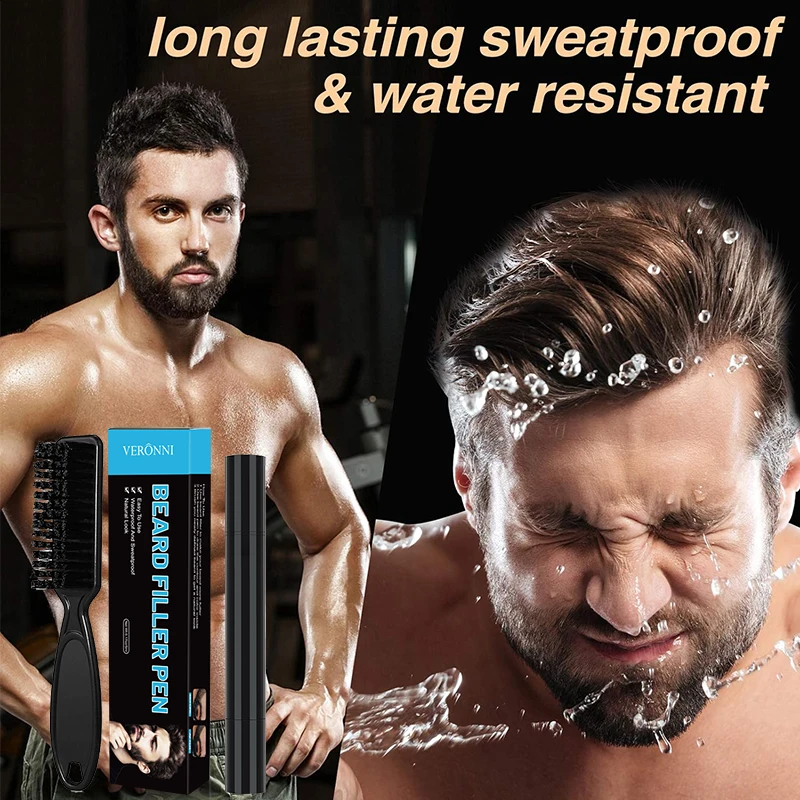 قلم لحية مقاوم للماء 2 في 1 قلم رسم لحية ثلاثي المحاور برأسين قلم حواجب سميك