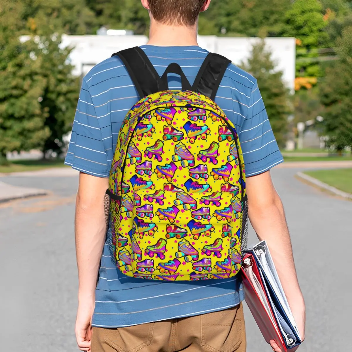 Colorful Graffiti Roller Skate Themed Backpack Student BookBag Children School Bag Computer Shoulder Bags for Men Women
