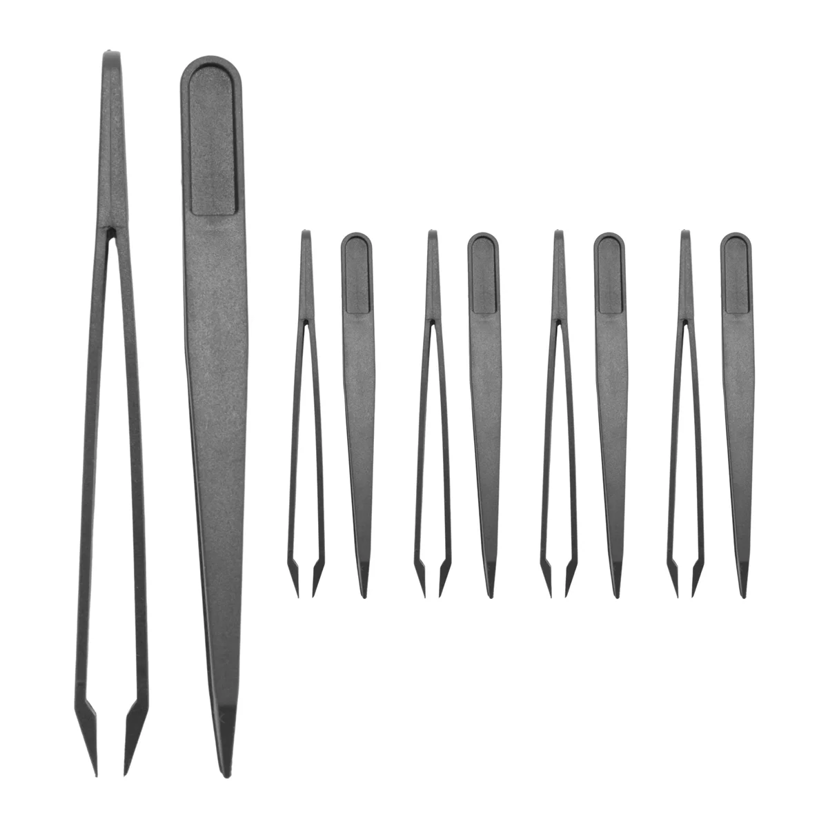 10 Pcs Black Plastic Tip Head Anti Static Tweezer 12cm Length