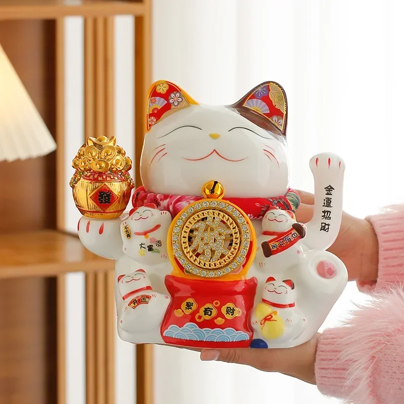 Lucky Cat Ornaments Large Electric Cashier Cashier Home Store Opening Gift Ceramic Ornaments Automatic Cashier