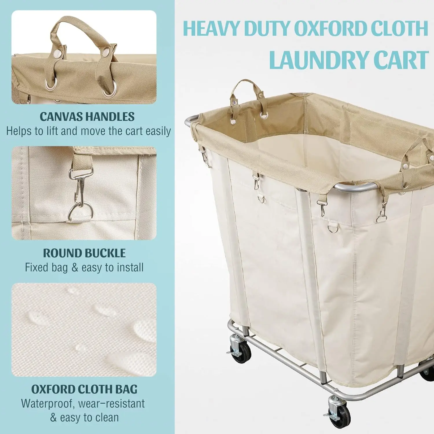 Laundry Cart with Wheels 320L Large Rolling Laundry Cart for Commercial/Home 9 Bushel 32.3L x 19.7W x 30.7H Inch, Beige