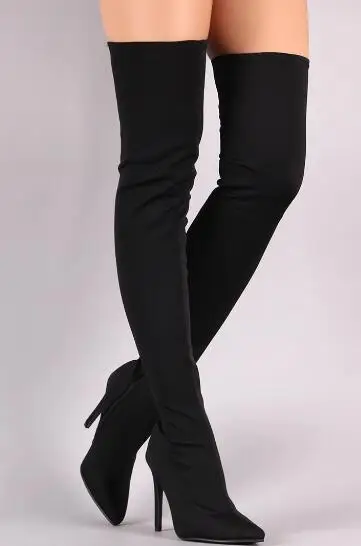 

Carpaton Pointed Toe Strech Fabric High Heel Boots Women Sexy Over the Knee Thin Heels Boots Slim Fit Stage Shoes