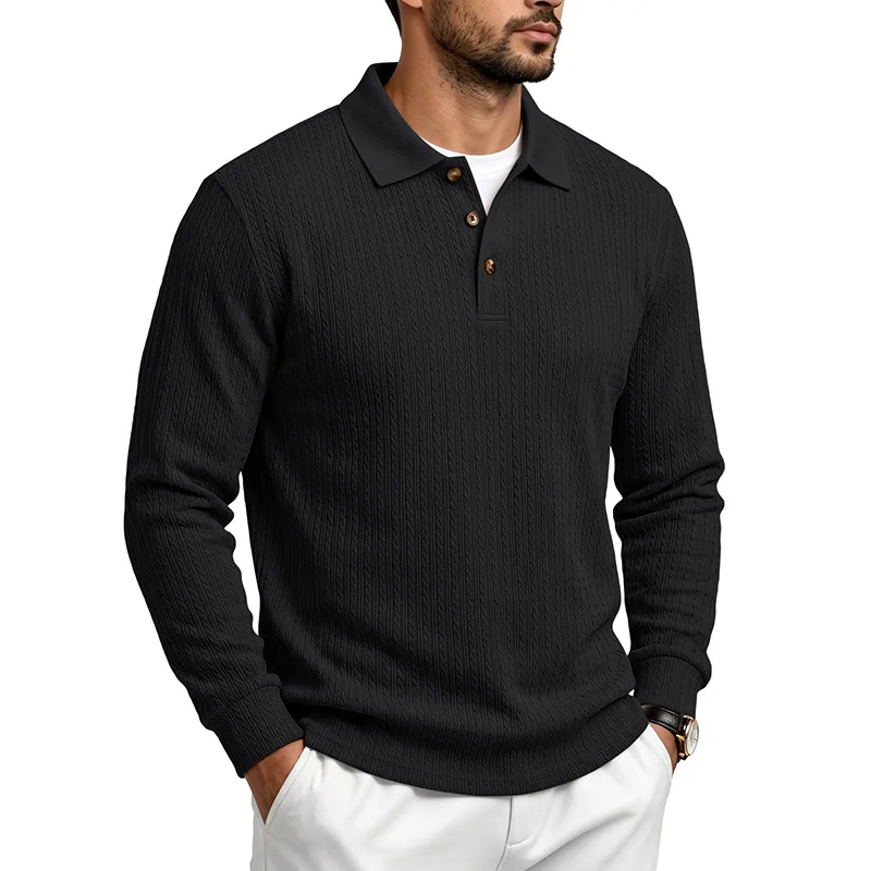 Herren Herbst-Winter US-Größe Jacquard Schlangenmuster Langarm-Poloshirt, Lässiges Einfaches Revers-Unterhemd – Detail 3