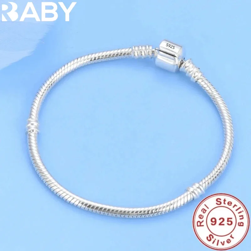 

Famous Brand Original Certified 925 Sterling Silver Bracelet for Women DIY Charms Beads Snake Link Chain Classic Wrist Jewelry