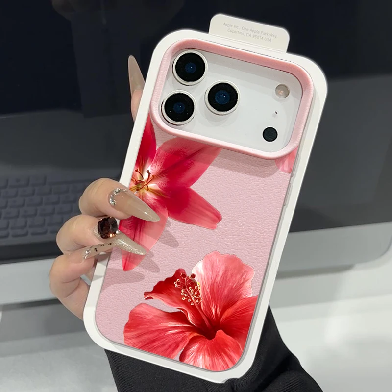 Чехол для телефона с красным цветочным узором для iPhone Air 17, 16, 15, 14, 13, 12, Pro Max 12 Pro 11 16e, противоударный, с текстурой кожи, мягкий чехол из ТПУ Чехол для телефона с красным цветочным узором для iPhone Air 17, 16, 15, 14, 13, 12, Pro Max 12 Pro 11 16e, противоударный, с текстурой кожи, мягкий чехол из ТПУ