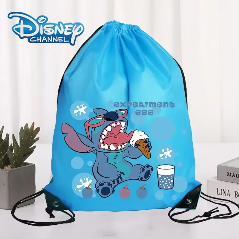 Stitch Drawstring Pockets Disney Blue Watertight Shopping Knapsack Character Print Large Capacity Drawstring Bags Tote Bag Gift