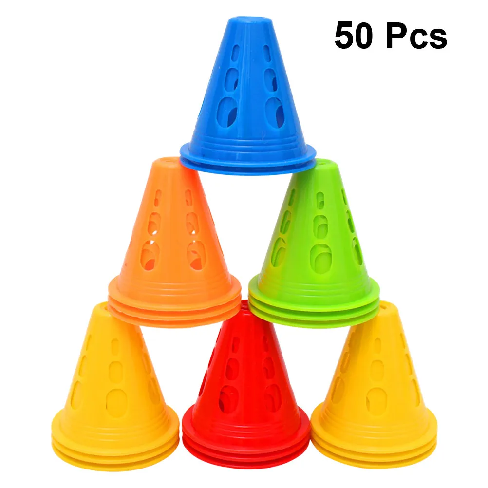 

50Pcs Roller Skating Obstacle Cones Horn Design Windproof Plastic Flat Base for Indoor Outdoor Footwork Training