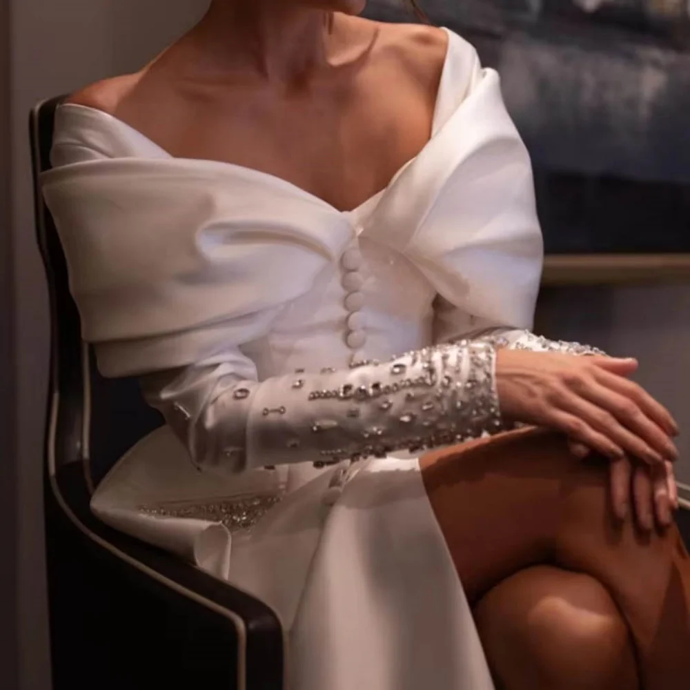 Customized Exquisite Side Split Women Prom Dress Sexy Long Sleeve Charming Mermaid Floor Length Party Dress Beading Evening Gown