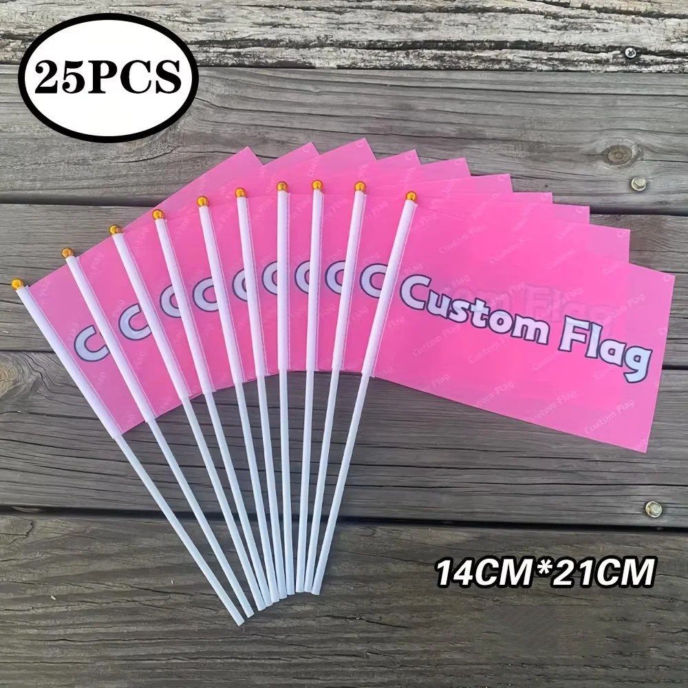25pcs Custom Waving Flags, Polyester Hand Flag Equipped with Plastic Flagpoles, Ideal for Festival, and Celebrations Party Decor