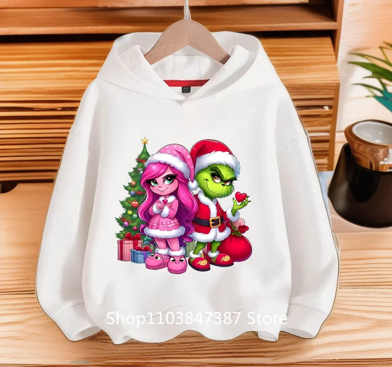 2024 Cross Border New Christmas Green Hair Monster Printing Boys and Girls Casual Hoodie Greenidge Hoodie