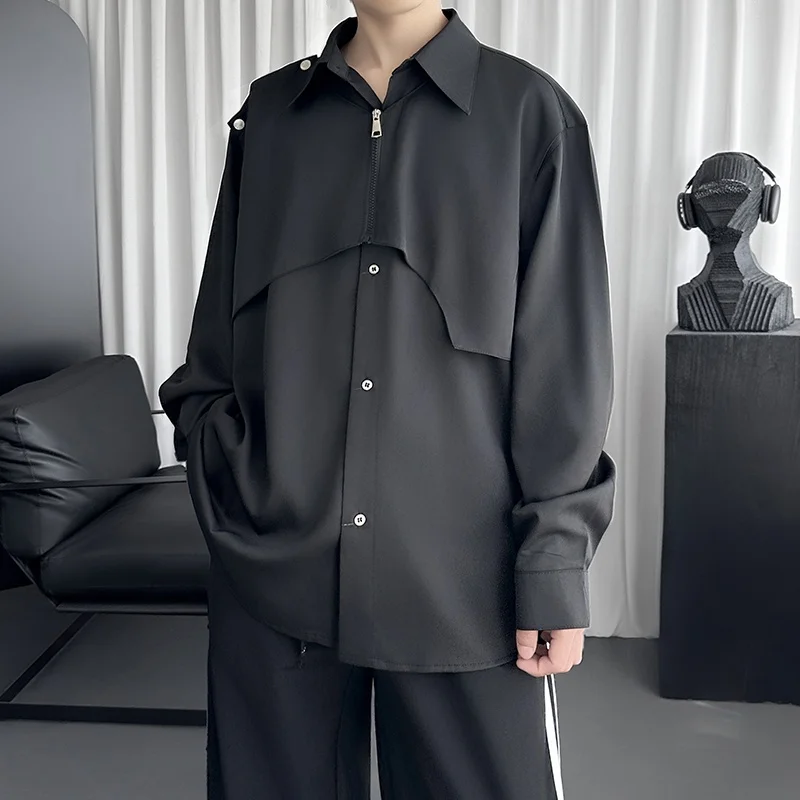 

The new youth popular design sense deconstructs splicing white long-sleeved fashion shirt men's American trend personality coat
