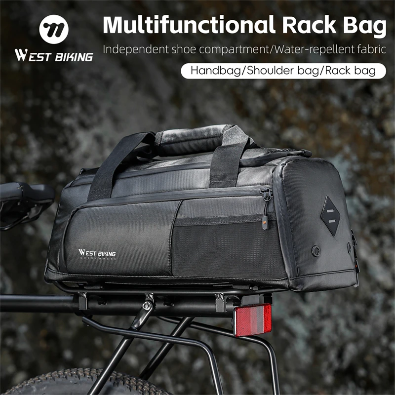 

WEST BIKING 13L Multifunctional Bike Rack Bag Water-Repellent 900D Bicycle Rear Trunk Bag 3-in-1 Carry MTB Road Cycling Bag