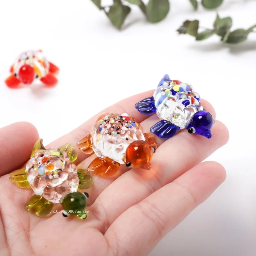 Handmade Turtle Statue High Borosilicate Glass Tortoise Reiki Figurine Amulet Fengshui Sculpture for Home Office Decoration