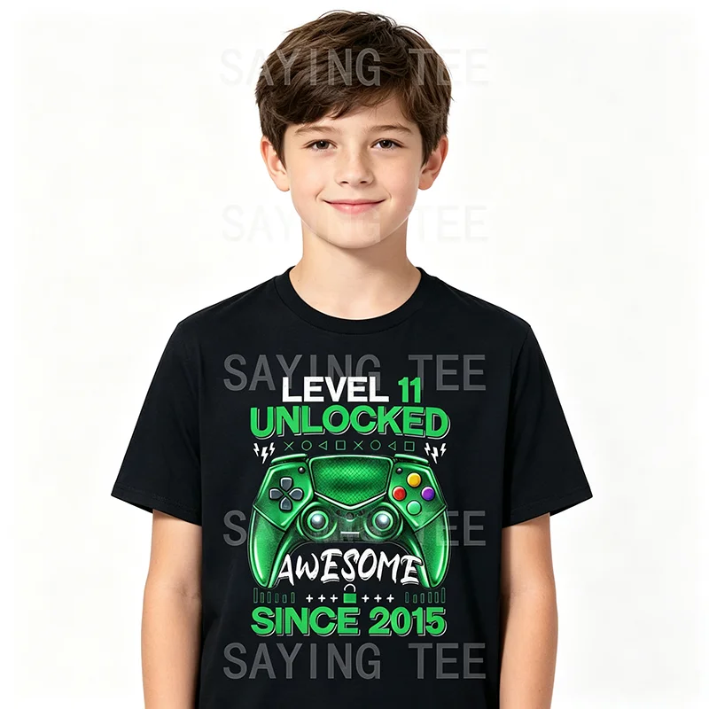 Level 11 Unlocked Awesome Since 2015 11th Birthday Boy Gamer T-Shirt Born in 2015 11 Years Old Sons