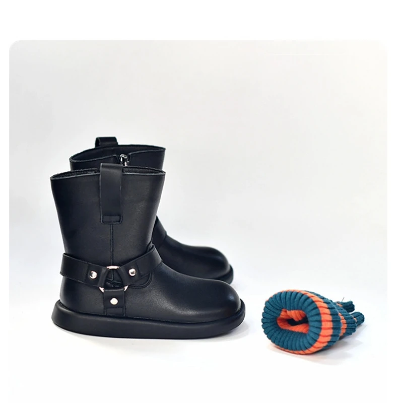 Spring Autumn Really Leather Children's Riding Boots Winter Cowhide Baby Girls Snow Boots Fashion Boys Mid-calf Boots