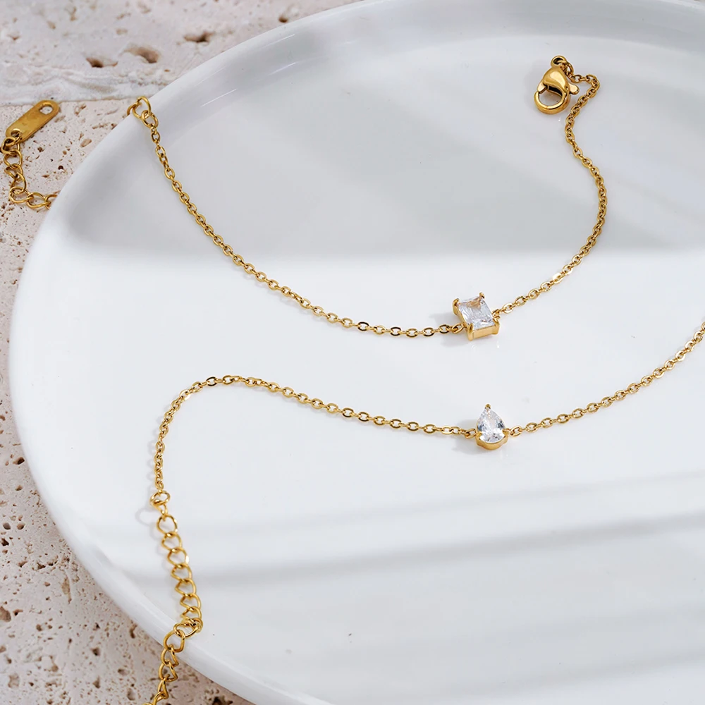 ENFASHION Pulseras Simple Square White Zircon Bracelet For Women's Stainless steel 18K Gold Plated High Street Delicate Jewelry