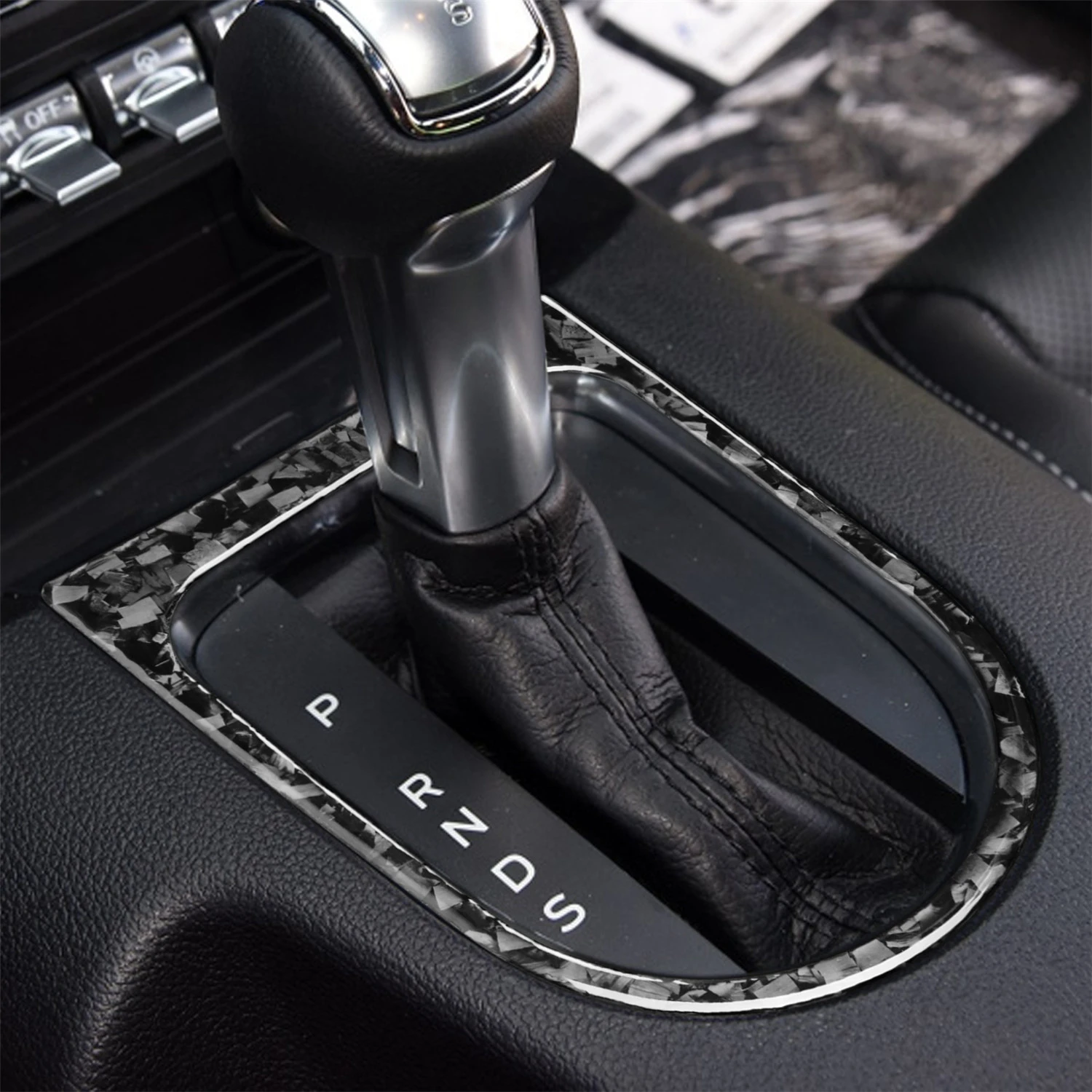 Shift Frame Decoration Sticker Gearbox Shift Knob Panel Decoration Forged Pattern Carbon Fiber for 2015-2020 Mustang