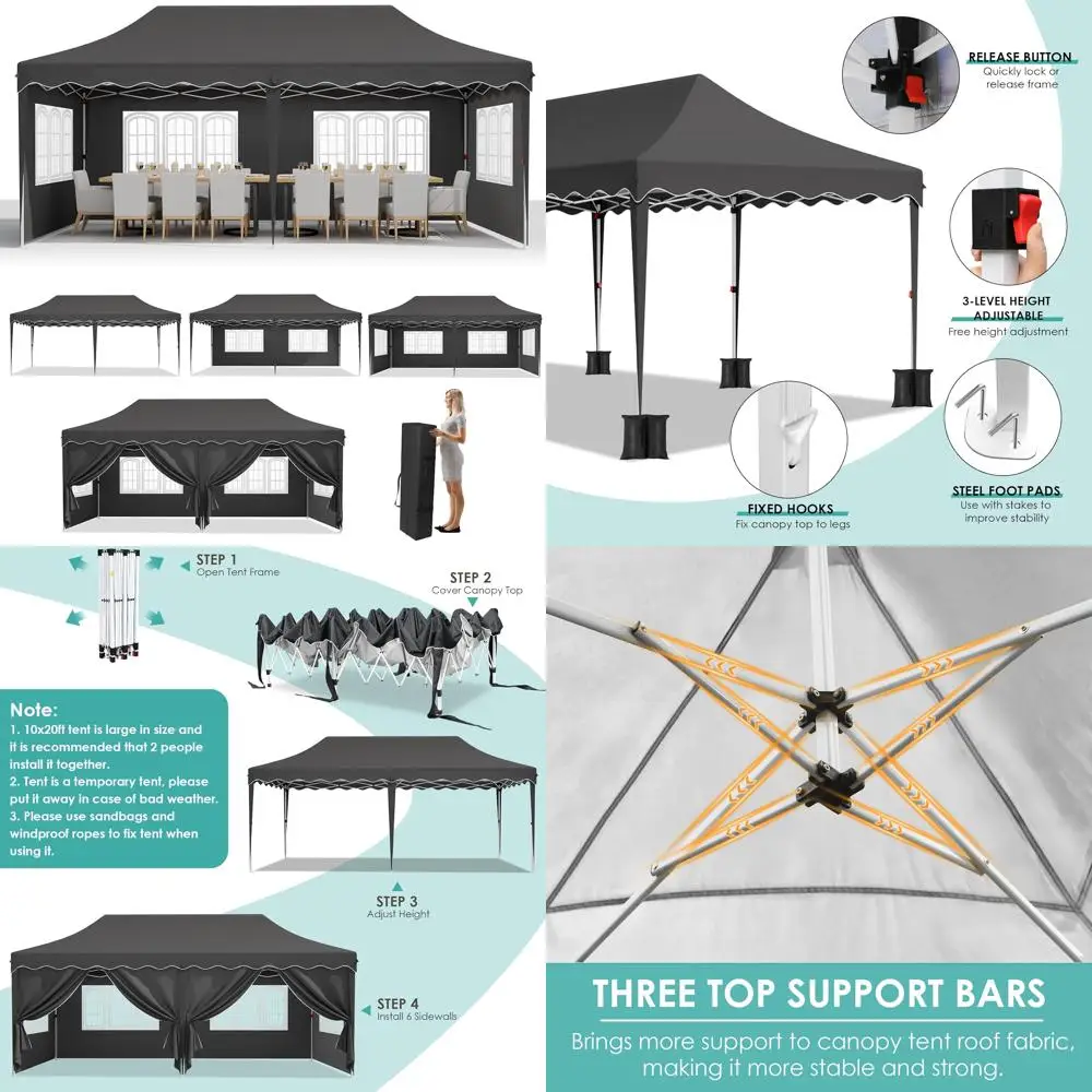 

Сверхмощная выдвижная палатка с навесом длиной 10x20 футов с 6 боковыми стенками, регулируемой высотой для больших мероприятий, свадеб и вечеринок, рекламы Gr