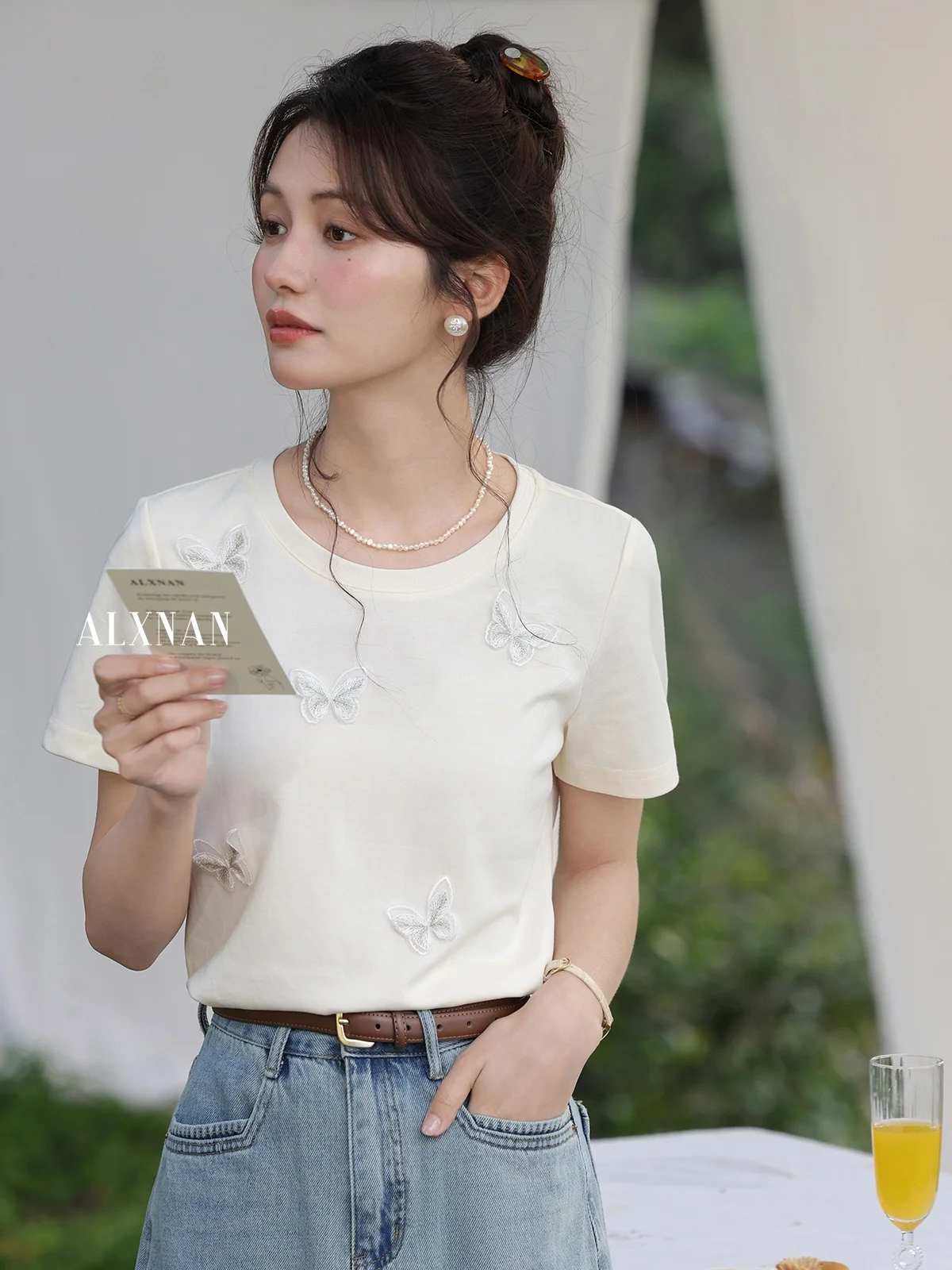 

Женская футболка South Deer с коротким рукавом, абрикосового цвета, простой летний свободный топ с креативным узором, круглый вырез, повседневный стиль