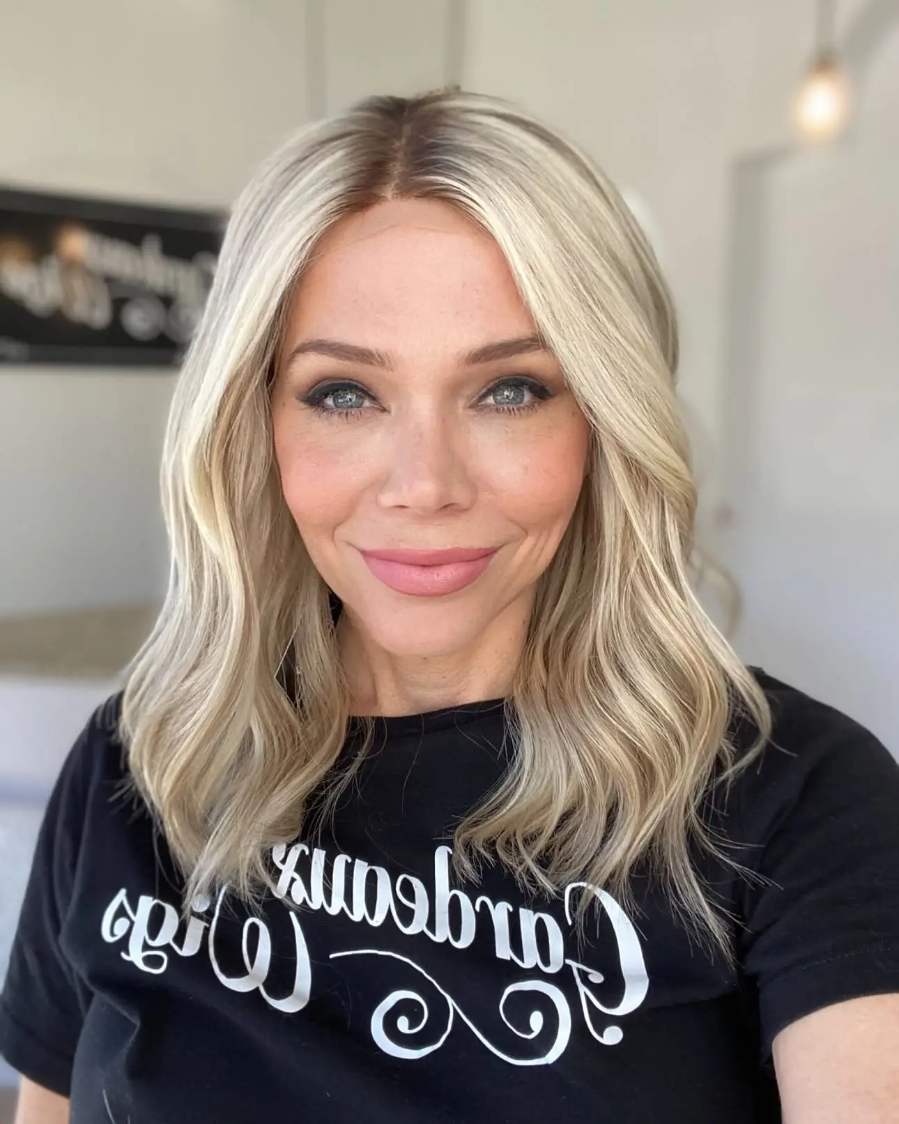 Shoulder Platinum Blonde Women's Natural Wave Brunette Fibre Highlights Synthetic Lace Front Glueless Daily Party Cosplay Use