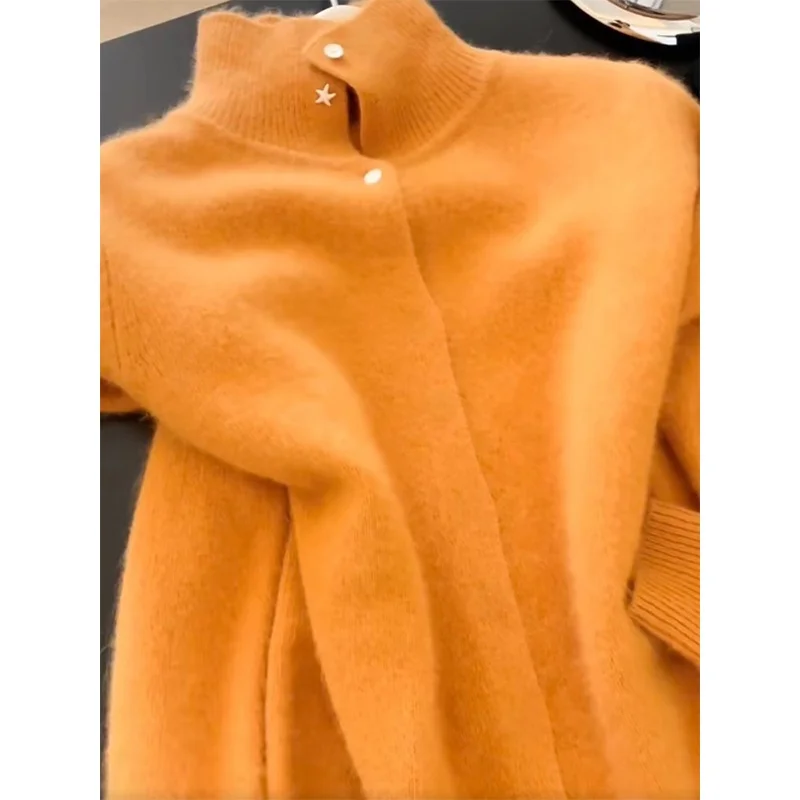 Coreano sle longo sve camisola de malha casaco feminino outono inverno faion versátil emagrecimento aberto cardigan sentimento high end