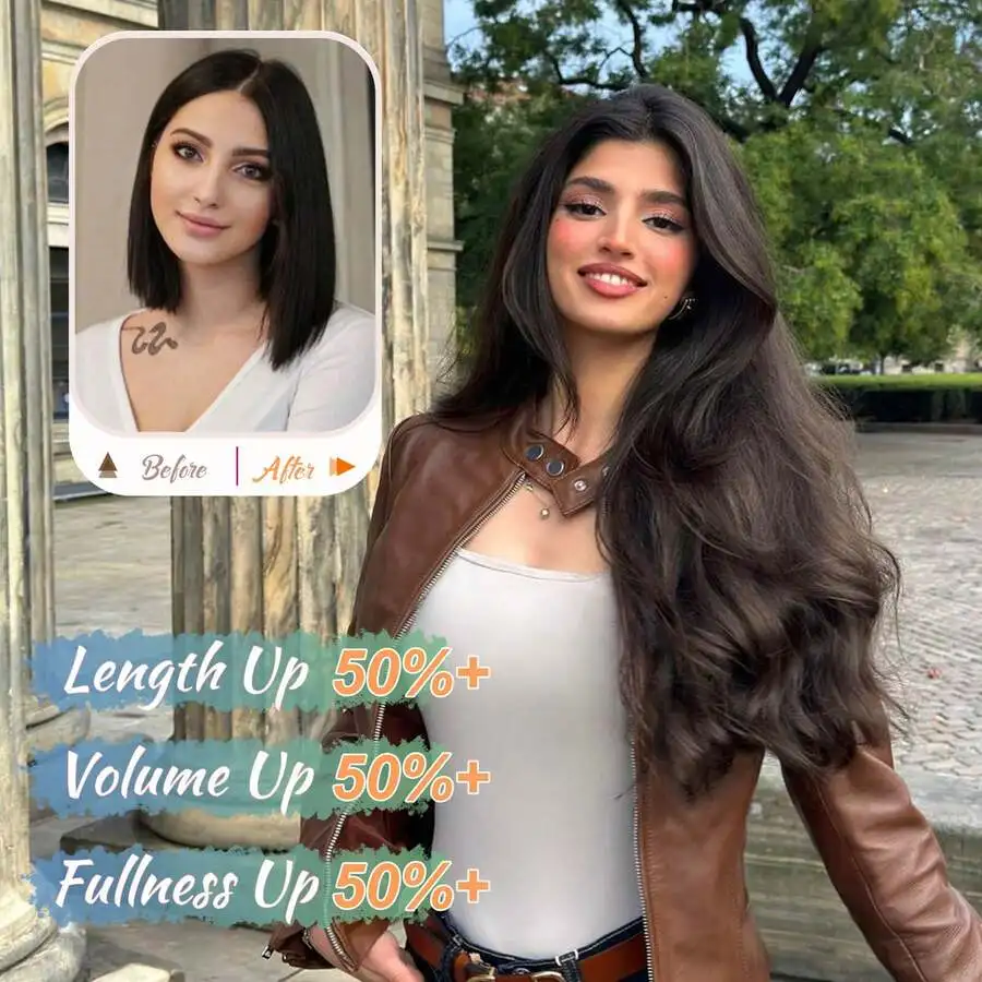Megito Hair Extensions, 18 Inch Body Wavy Halos Hair Extension, Synthetic Fiber Halos Extensions Hair Extensions Clip In Hairpiece With Transparent Wire Adjustable Size 2 Secure Clips - view 3