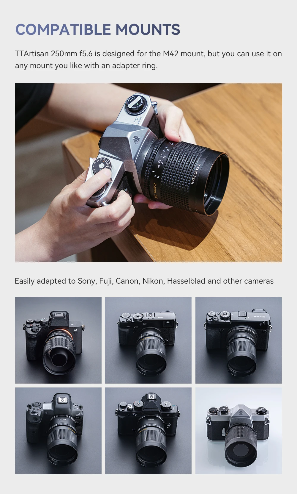 TTArtisan 250mm F5.6 Vollformat-Reflexobjektiv mit Donut-Bokeh, manuelles Teleobjektiv mit MF-Funktion für M42-Mount, kompatibel mit Sony E, Nikon Z, Canon R, EF L – Detail 16