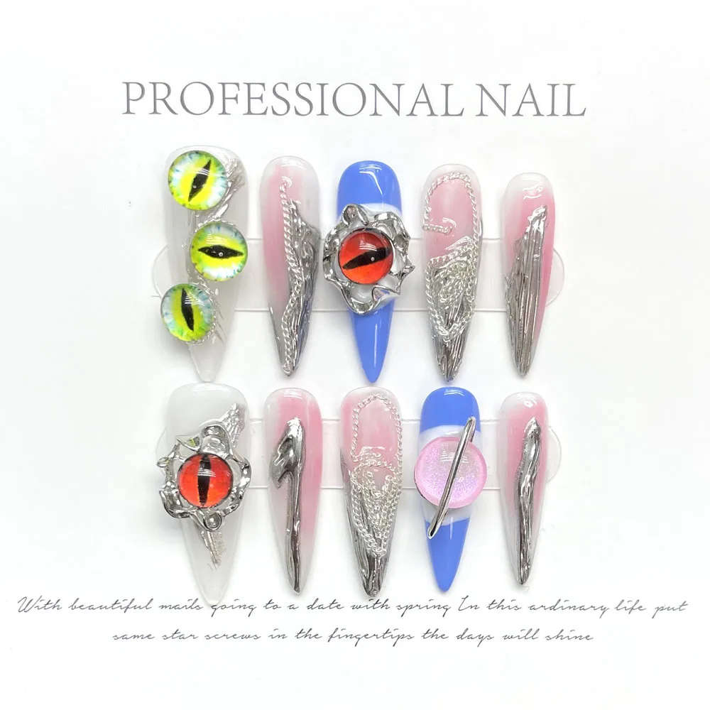 Devil's Pupil Dark Nail Patch Contrast Color Snowflake Gradient Gray Velvet Butterfly Broken Diamond High-end Nail Long