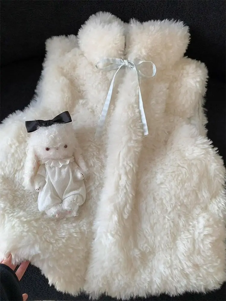 

Double-Sided Wear Lamb Fur Vest Women's Winter Loose Thi Warm Anti-Aging Cotton Jaet Korean Sle Commute Faion