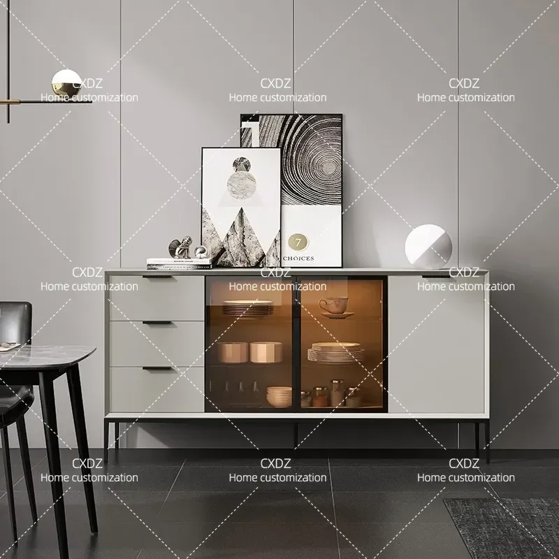 Italian Minimalist Side Cabinet Modern Solid Wood Sensor Light Tea Storage Porch Cupboard Multi Functional Wine Cabinet