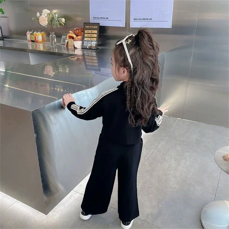 الخريف الأطفال الدعاوى الفتيات مجموعات رياضية الطفل مخطط السراويل 2 قطعة الاطفال ملابس فضفاضة غير رسمية موضة جديدة الملابس 2-8 سنوات #2