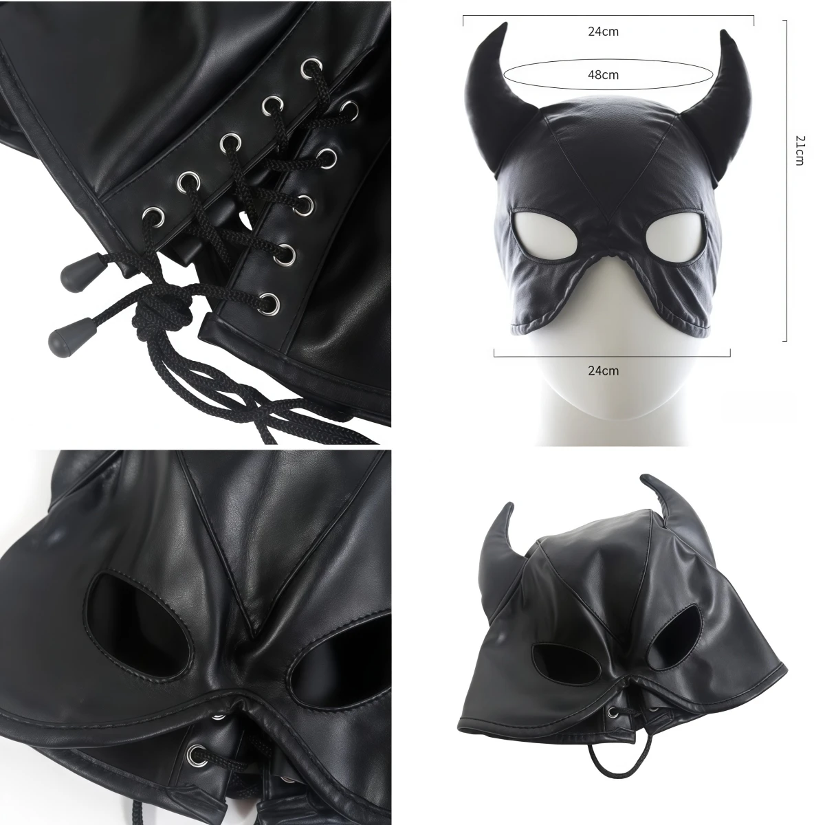 Fashion Sexy Men Woman Ox horn Head Masks Fetish PU Leather Masquerade Cosplay Adult Party Headgear Couples Games Hood Mask