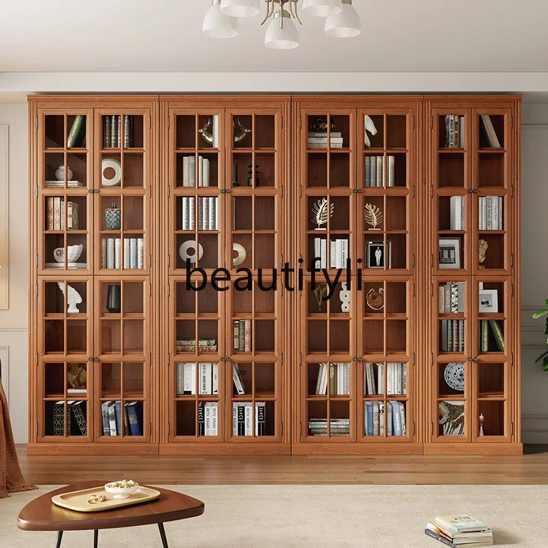 2003 Solid Wood American Style Bookcase with Glass Door Integrated Bookshelf Living Room Storage Rack Storage Cabinet - view 2