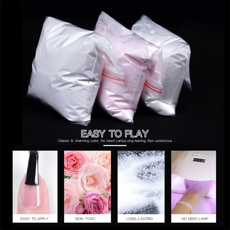 Bolsa a granel de 100g/200g, polvo acrílico para uñas, Color rosa, blanco, transparente, extensión de tallado, 3 en 1, polvo para decoración de uñas, monomero de polietileno