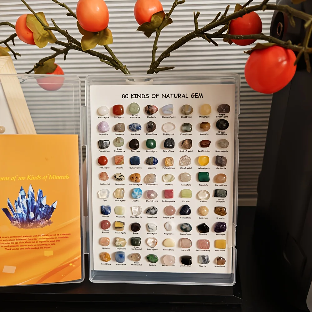 80 Kinds of Natural Minerals + 100 Page Album, Amethyst, Agate, Tiger's Eye, Labradorite, Obsidian, Home Decor & Holiday Gift