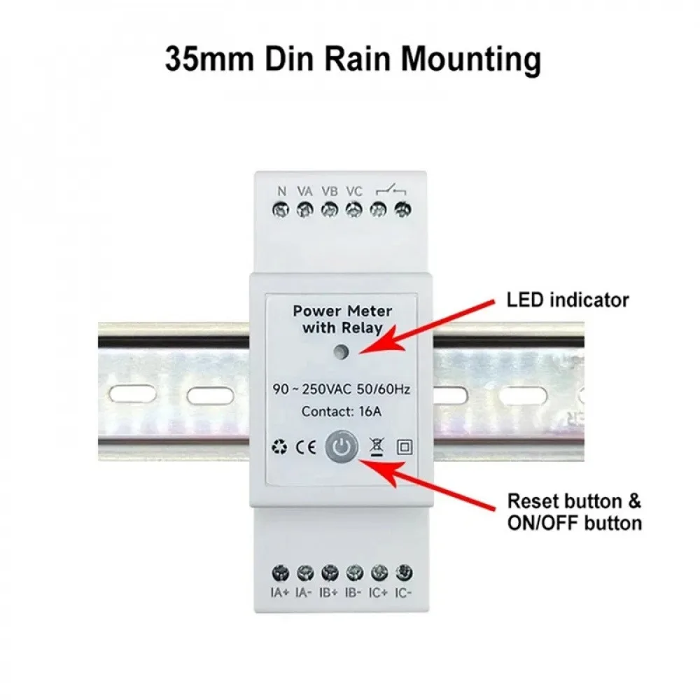 Tuya Smart WiFi Bidirectional 3 Phase Energy Meter 3 Way with 80A Clamp Din Rail App Monitor Solar Power Electricity Statistic