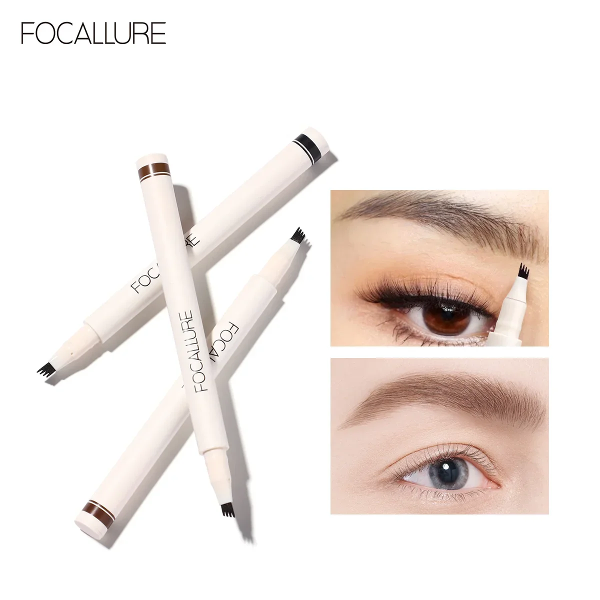 FOCALLURE Wholesale 4 Fork Tip Eyebrow Pencil Cosmetics Long Lasting Natural Dark Brown Liquid Eyebrow Pen Professional Makeup