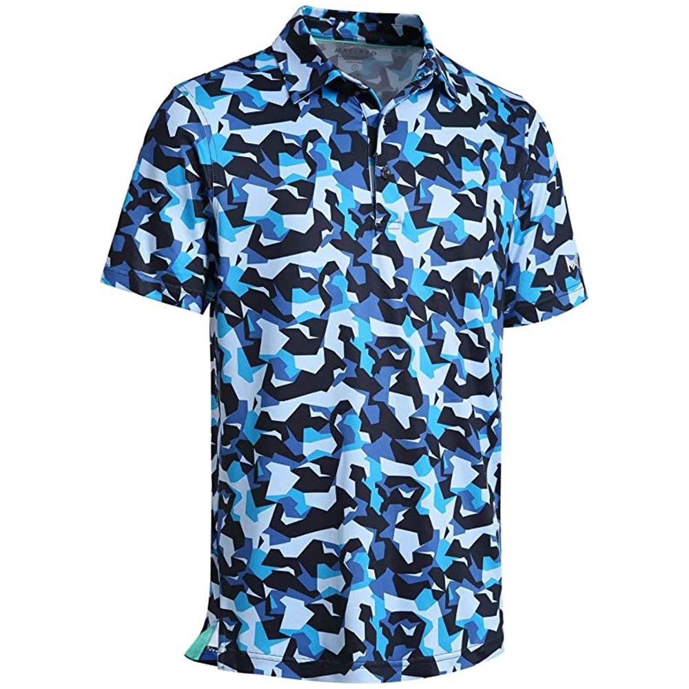 2023 New Golf Shirts for Men Dry Fit Short Sleeve Print Performance Moisture Wicking Polo Shirt UV 50+ Protection Customized