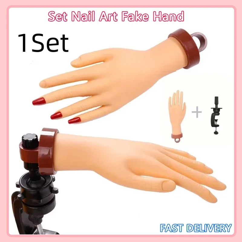 

1 комплект, искусственная рука для дизайна ногтей, гибкая, мягкая, регулируемая, пластиковая модель для практики пальцев, протезическая модель, инструмент для обучения маникюру