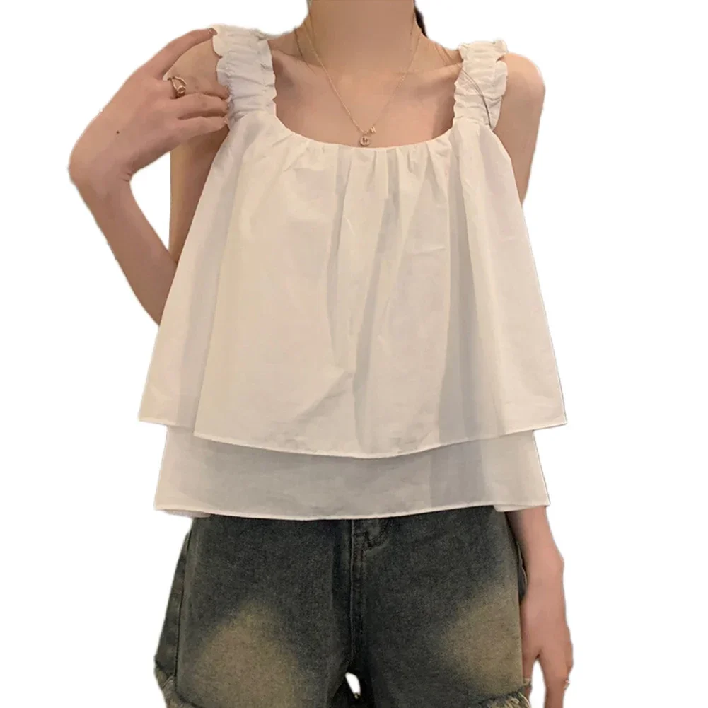 

Top Womens Tops Daily Sleeveless Casual Daily Female Regular Length Solid Color Square Collar For Various Occasions